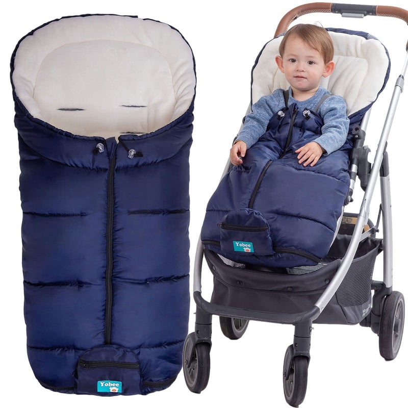 Yobee Universal Stroller Sleeping Bag, Toddler Size, Winter Outdoor Tour Waterproof Baby Bunting Bag, Center and Botton Open for Easy in & Out, Navy - Image 1